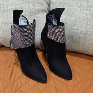 Elegant Black Rhinestone Ankle Boots